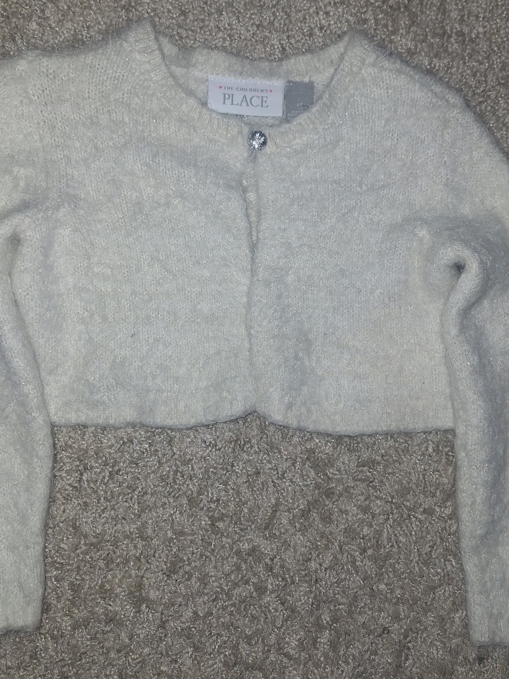 The Children's Place Cream Cropped Knit Cardigan with Gem Button